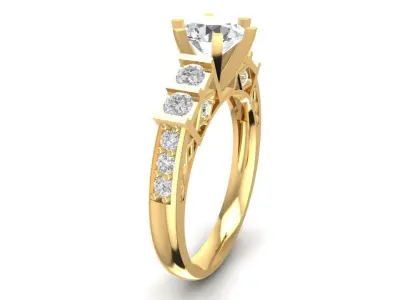Architectural Diamond Solitaire Ring for Women 1391 3D print model