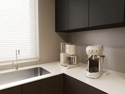 Modern U-Shaped Minimalist Kitchen 3D model