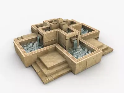 Low poly Fountain with stairs Low-poly 3D model