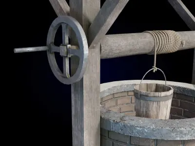 Medieval Brick Water Well Low-poly 3D model