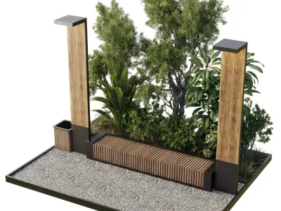 Urban Environment - Urban Furniture Bench with Plants Set 62  3D model