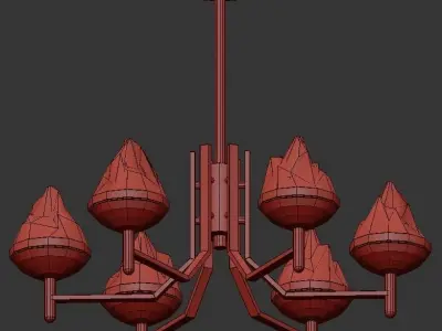 AMINA five light chandelier in brass with glass shades 3D model