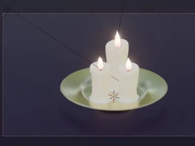 Candle three lit candles on silver plate 3D model
