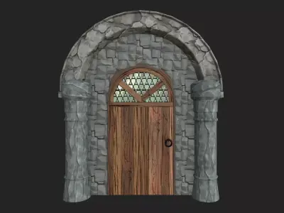 Stylized Medieval Door Game-Ready Low Poly PBR Low-poly 3D model