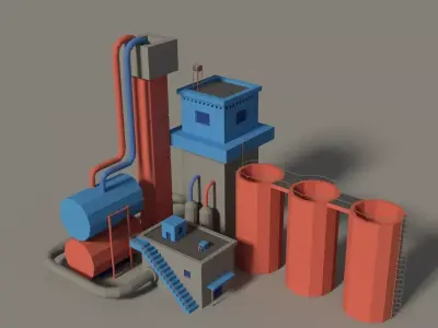 Low Poly Cartoon Factory 3 Low-poly 3D model