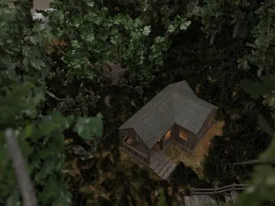 Cabin in the woods Low-poly 3D model