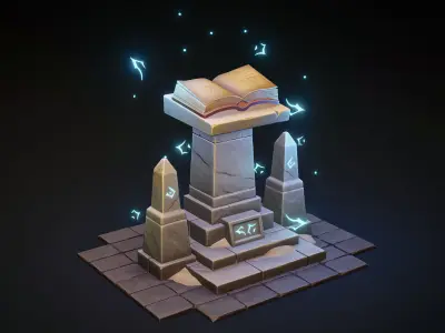 Stylized Altar and Spellbook Low-poly 3D model
