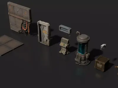 Abandoned Sci-Fi Bunker Kit 10 Modular Game Assets FBX  GLB PBR 3D model