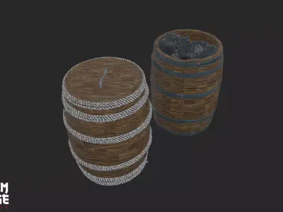 Wooden Barrel Pack Low-poly 3D model