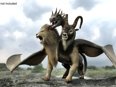  Mythical Chimera with Fur for Cinema 4D Hair and Fur 