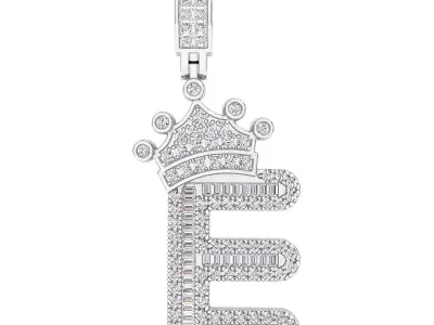 Crown Initial  E  Letter Pendant 3D print model