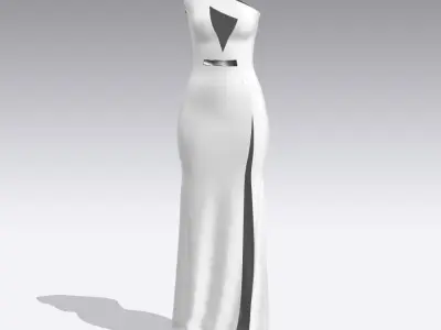 DRESS ONE SHOULDER  CENTER WINDOW BLOUSE AND METALIC BELT  3D model