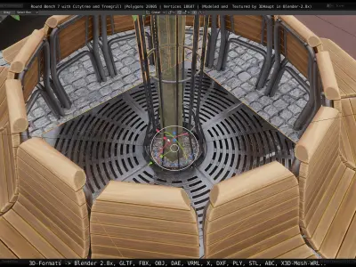 Round Bench 7 with Citytree and Treegrill Low-poly 3D model