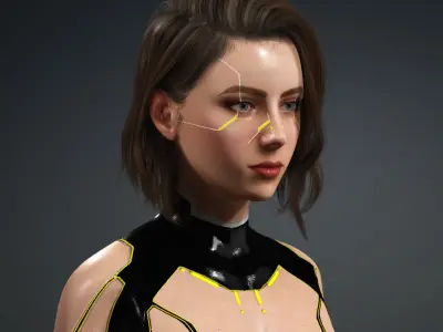 Cyberpunk Female Sci-Fi Character  Game-Ready 3D Model 3D model