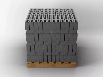 Wooden Pallet with Bricks 1 3D model