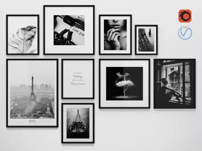 Frames Photo Modern Set 1 - Black and White - Scandinavian style Low-poly 3D model