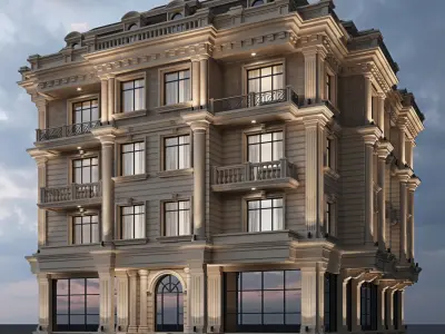 Classic residential building 15 night 3D model