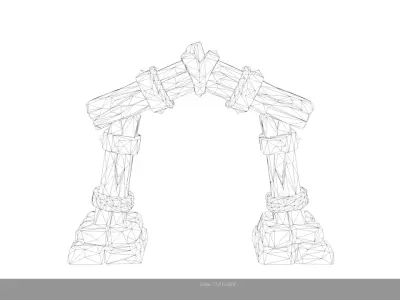 Low Poly Stylized Wooden Gate-Archway Low-poly 3D model