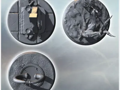 Circular structures featuring an archway a hut and a twisted tre 3D print model