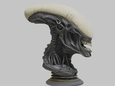 Alien Xenomorph Elongated Skull Head Bust High-Poly Sci-Fi  3D model
