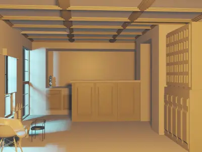 Hall Model empty room with walls and chair Low-poly 3D model