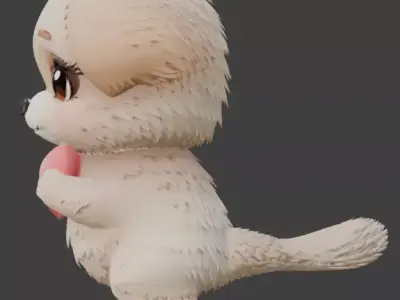 Puppy with Pink Heart 3D Character  Low-poly 3D model