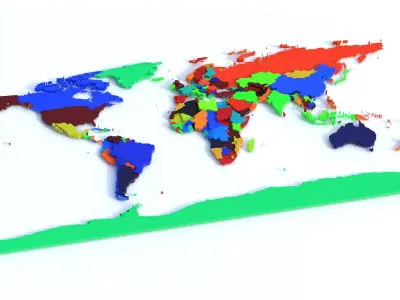 Countries Offset Map Low-poly 3D model