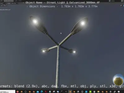 Street Light 1 Galvanized 3000mm 4F Low-poly 3D model