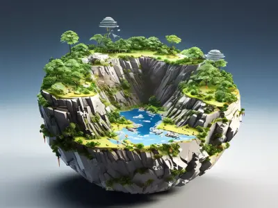 LowPoly Spherical Island with Lake Low-poly 3D model