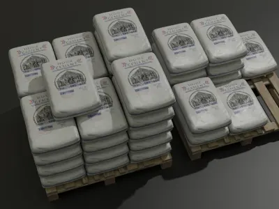 Concrete bags and pallet 3D model
