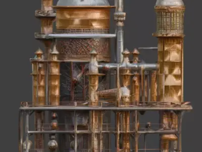Steampunk Industrial Factory 3D Model Low-poly 3D model