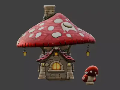 Mushroom Cottage Low-poly 3D model