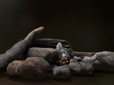 The Bonfire fire pit with logs and rocks Low-poly 3D model