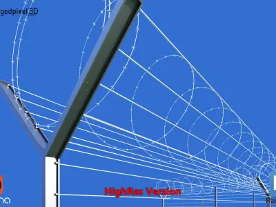 Barbed Wire Fence Railclone System - 3 types 3D model