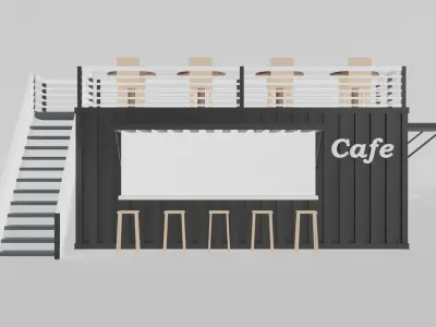 container cafe Low-poly 3D model