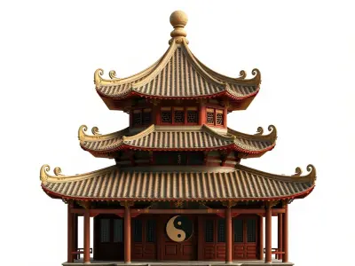 Taoist Temple Architecture Model Pack with Curved Roofs Low-poly 3D model
