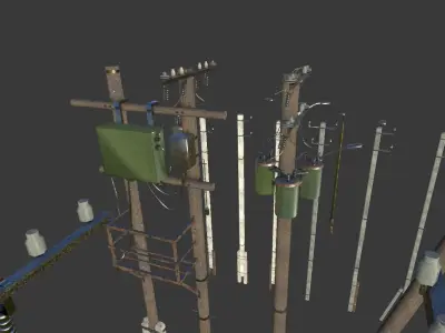 Utility electric poles pack Low-poly 3D model