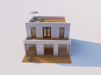 Modern Minimalist Small House with Rooftop Terrace Low-poly 3D model