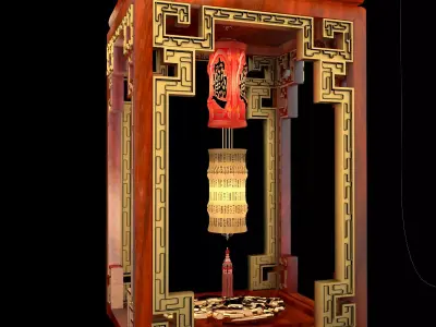 Chinese Red Bamboo Lantern  Low-poly 3D model