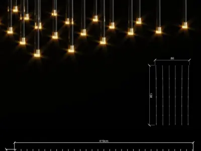 Chandelier light sculpture made of gold leds Free 3D model