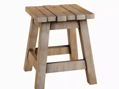 Medieval Wooden Stool 06 Low-poly 3D model