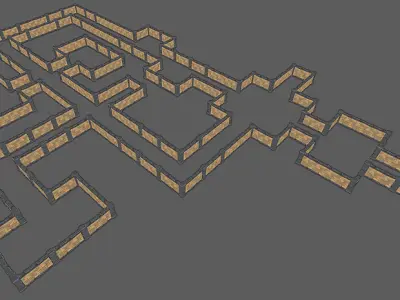 Modular Stone Wall Low-poly 3D model