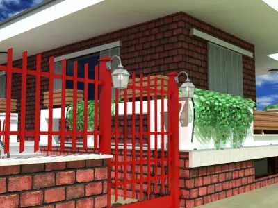 Villa house with roof at night 3D model