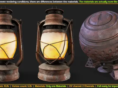 Old rusted Lantern 02 and Metal smart materials - Game ready Low-poly 3D model