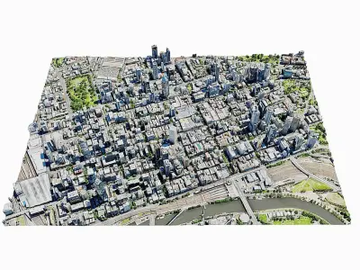 Melbourne city close view  Low-poly 3D model