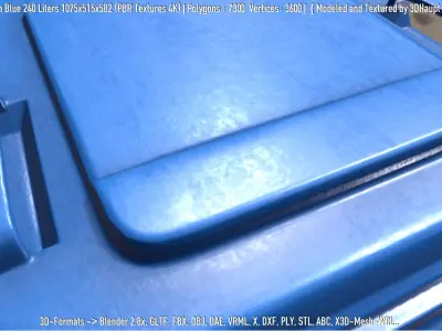 Plastic Waste Bin Blue 240 Liters 1075x515x582 Low-poly 3D model