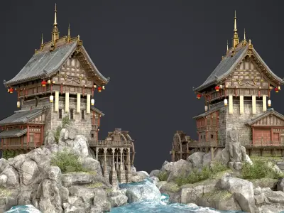 Old Asian Building Low-poly 3D model