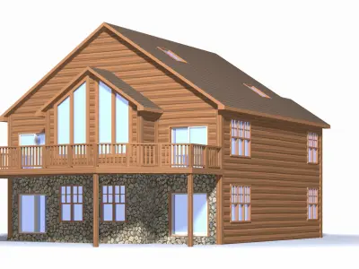 Winter Log Cabin Exterior 3D model