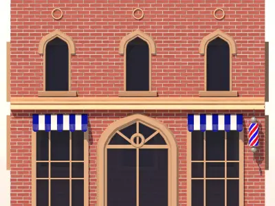 Barbershop brick barber shop Low-poly 3D model