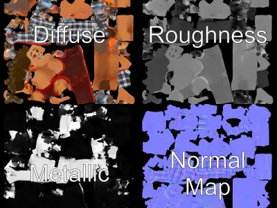 Animated Youth Character Model with Plaid Shorts  Fully Rigge... Low-poly 3D model